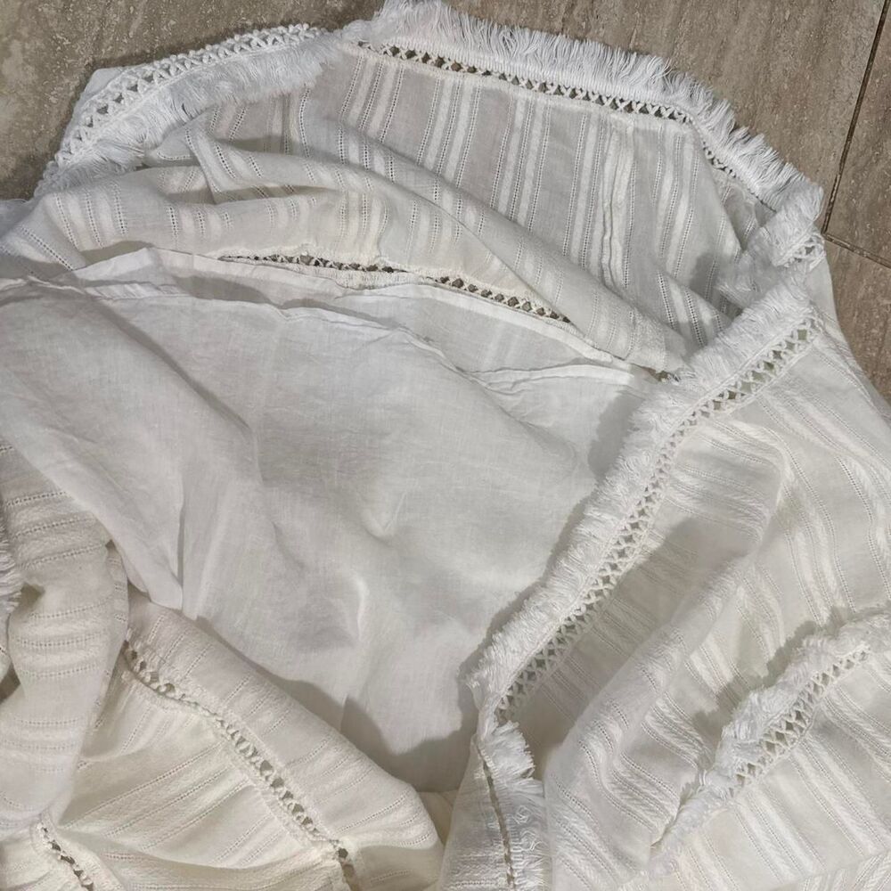 Ellison Sz L White Cotton Sleeveless Tiered VNeck Boho Maxi Dress fairy angelic - Picture 6 of 8